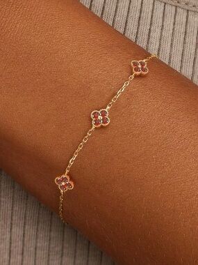 Gold Clover Bracelet Dainty 14K Gold Plated Cute Friendship